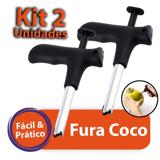 Imagem de Kit 2 Furador Abridor Coco Verde Inox Manual Prático Profissional