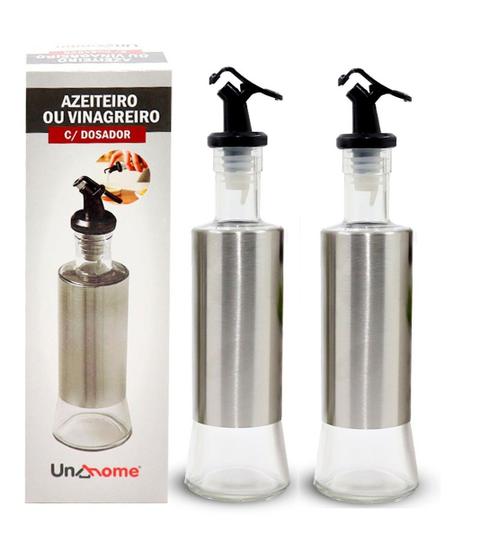 Imagem de Kit 2 Galheteiro em Vidro Aço Inox com Dosador Azeite 300ml
