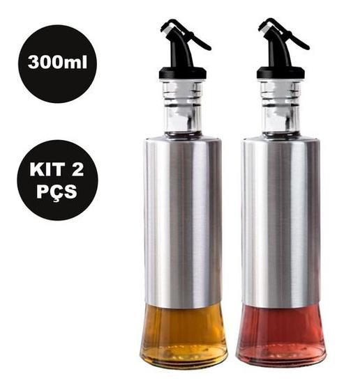 Imagem de Kit 2 Galheteiro Garrafa Vidro Revestida em Inox 300ml.