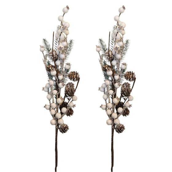 Kit 2 Galho Natalino Rústico Nevado Pinhas E Berries 62Cm - Magizi Imagem de Kit 2 Galho Natalino Rústico Nevado Pinhas E Berries 62Cm