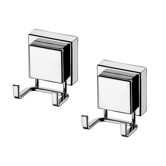Imagem de Kit 2 Ganchos Duplo com Ventosa Multiuso para Banheiro Lavanderia Cozinha Prata Future
