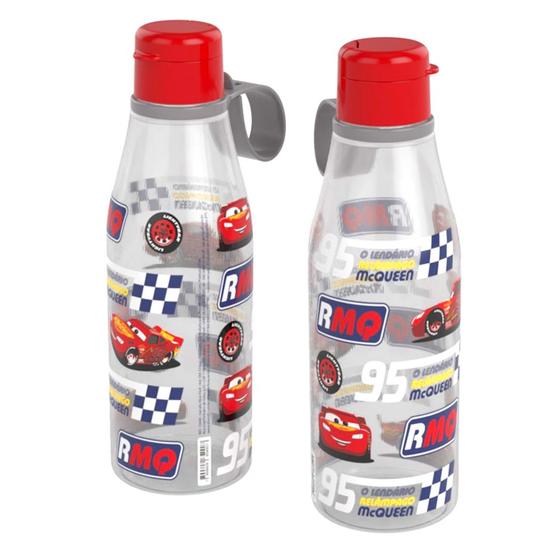 Imagem de Kit 2 Garrafa abre fácil do Carros Relâmpago Mcqueen 530ml Plasútil