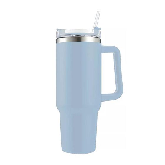Imagem de Kit 2 Garrafa Térmica Copo Inox com Canudo Quencher 1200ml com Alça