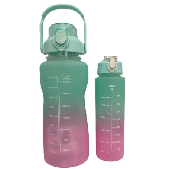 Imagem de Kit 2 Garrafas Coloridas 2L 900Ml Com Canudo E Adesivos