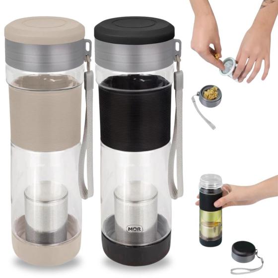 Imagem de Kit 2 Garrafas com Infusor para Cha 550 Ml Preta e Bege Mor