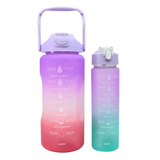 Imagem de Kit 2 garrafas de plástico motivacional tie dye 2l e 650ml