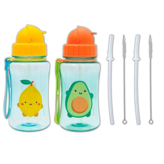 Imagem de Kit 2 garrafinhas infantil 400 ml buba com 2 canudos extra reposição retrátil silicone