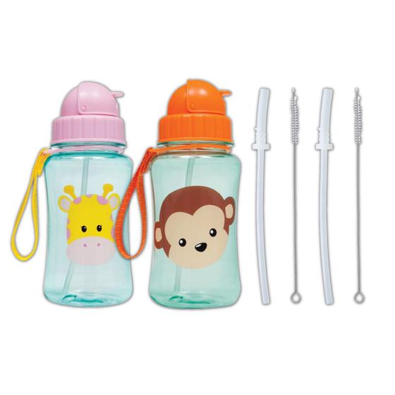 Imagem de Kit 2 garrafinhas infantil 400 ml buba com 2 canudos extra reposição retrátil silicone