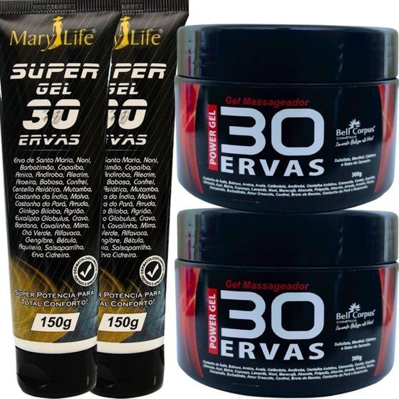 Imagem de Kit 2 Gel 30 Ervas Power 300g + 2 Super Gel 30 Ervas 150g