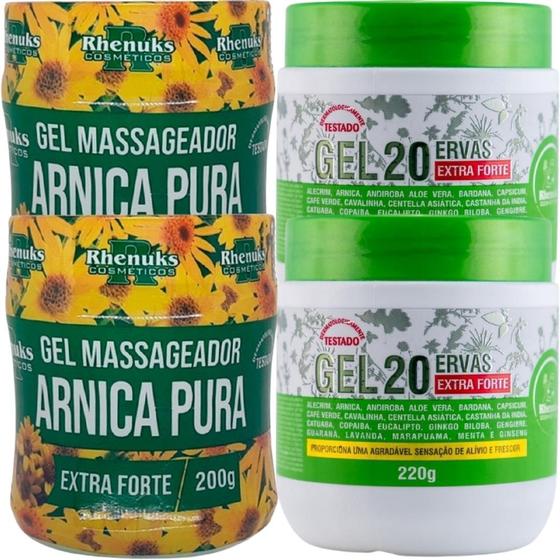 Imagem de Kit 2 Gel Massageador Arnica Pura 200g + 2 Gel 20 Ervas Extra Forte 220g