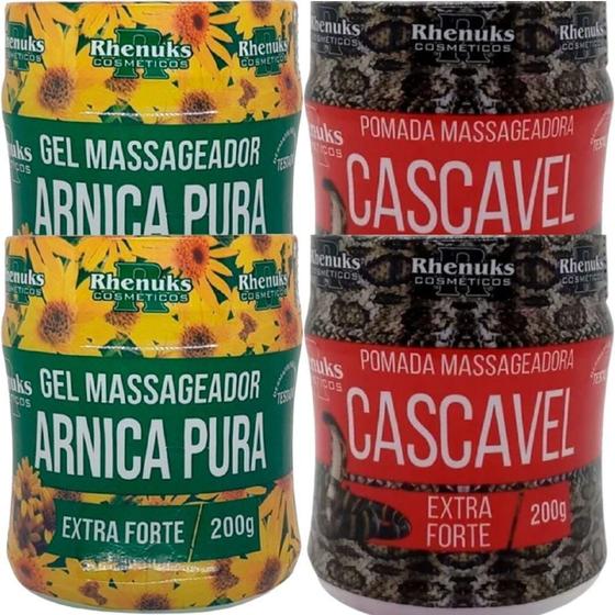 Imagem de Kit 2 Gel Massageador Arnica Pura 200G + 2 Pomada Cascavel