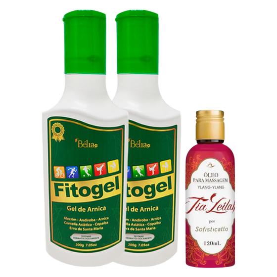 Imagem de Kit 2 Gel Massageador Fitogel + 1 Óleo Para Massagem Tia Leilah Ylang-Ylang