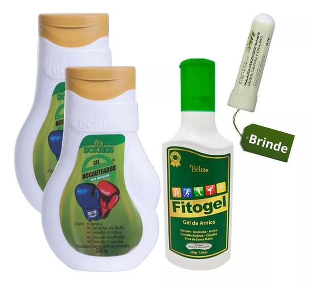 Imagem de Kit 2 Gel Massageador Nocauteador + Fitogel Gel de Arnica + Inalador Bom Médico