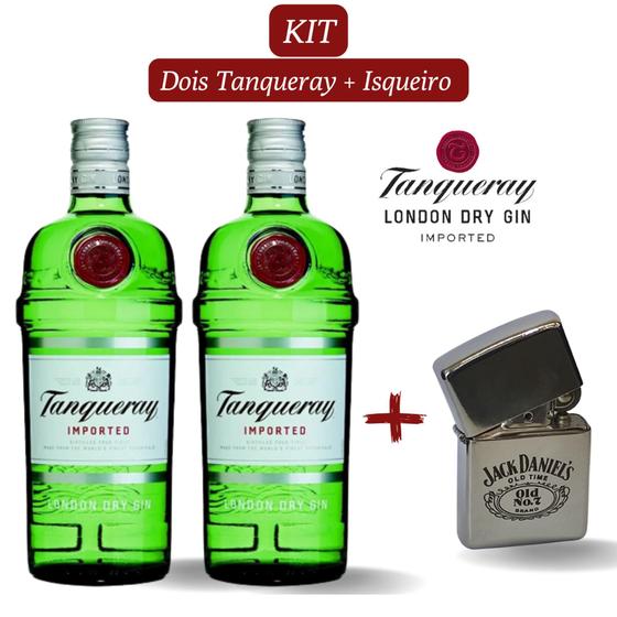 Imagem de Kit 2 Gin Tanqueray London Dry 750ml com 1 Isqueiro Cromado Tipo Zippo Personalizado Jack Daniel's
