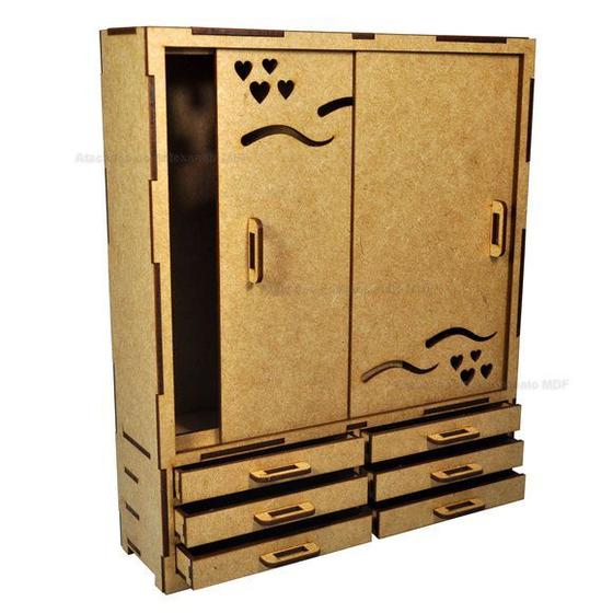 Imagem de Kit 2 Guarda Roupa para Casa Boneca com Portas Abrem 28x23x6,5 Mdf Madeira