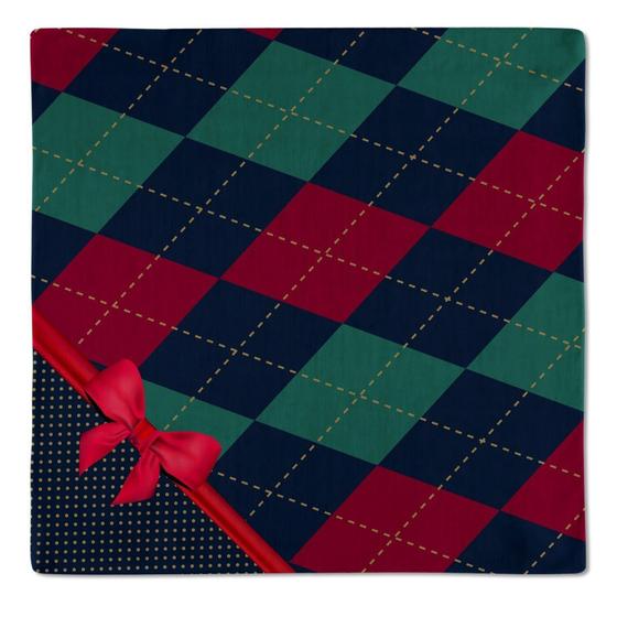 Imagem de Kit 2 Guardanapos Linho Natal Xadrez com Laço 40x40cm Azul/Vermelho