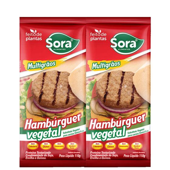 Imagem de Kit 2 Hambúrguer Vegetal Multigrãos Carne Vermelha Sora 110g