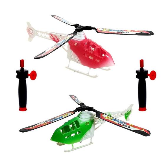 Imagem de Kit 2 Helicópteros que Voam a Corda de Brinquedo Infantil Presente para Meninos