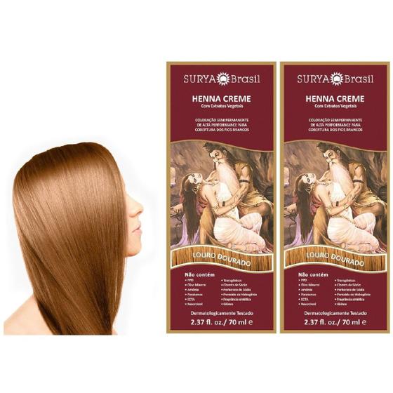 Imagem de Kit 2 Henna Creme Louro Dourado Surya - Cobre Cabelo Branco