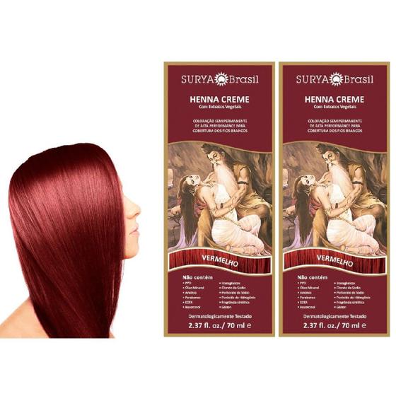 Imagem de Kit 2 Henna Creme Vermelho Surya - Cobre Cabelos Brancos