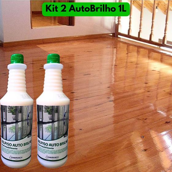 Imagem de  Kit 2 Impermeabilizante Auto Brilho 1L para Pisos Laminados Madeiras Cerâmicas Efeito Molhado Antiderrapante 