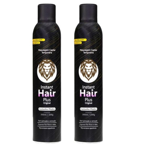 Imagem de Kit 2 Instant Hair Plus Castanho Médio 300ml Maquiagem Capilar