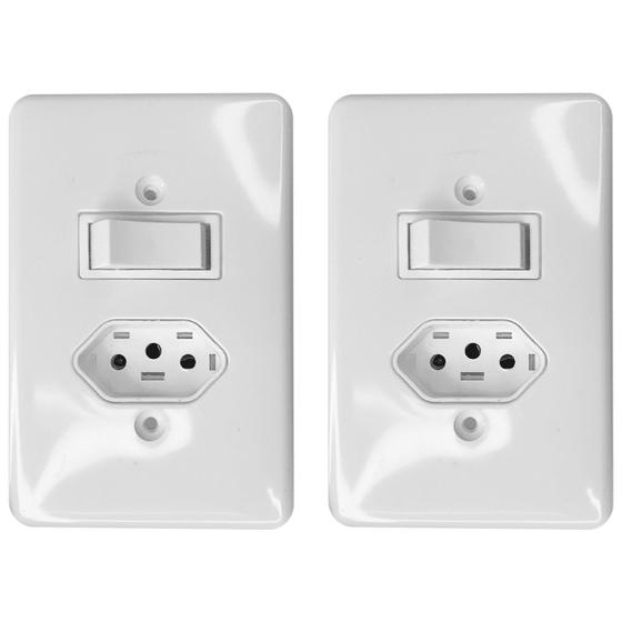 Imagem de KIT 2 interruptor paralelo 6A com tomada 2P+T 10A 250V Ilumi