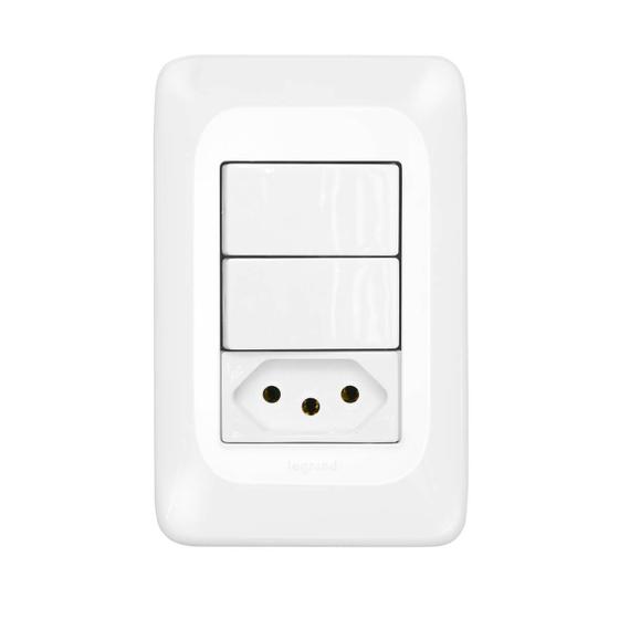 Imagem de Kit 2 Interruptor Simples com Tomada 20A com Placa e Suporte 4x2 PIAL Pop Legrand