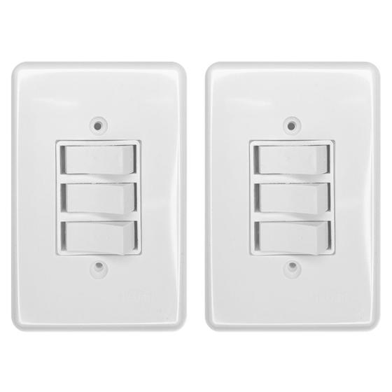 Imagem de Kit 2 interruptor três tecla simples embutir 4x2 250v 6a Ilumi