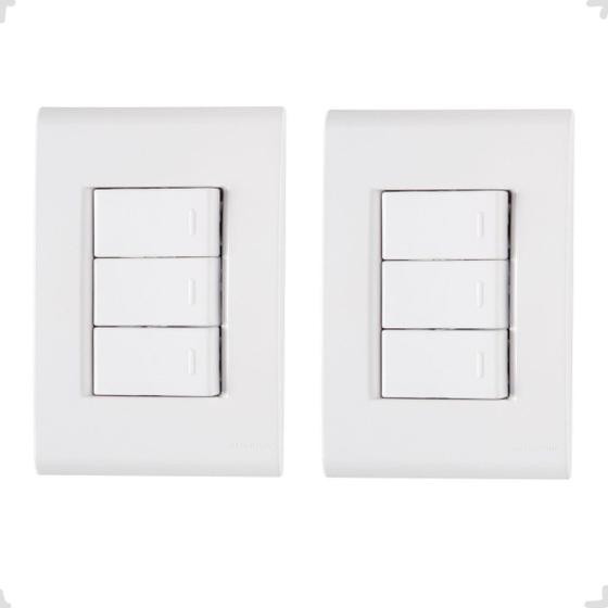 Imagem de Kit 2 Interruptor Triplo 4x2 Branco Embutir Liz Tramontina