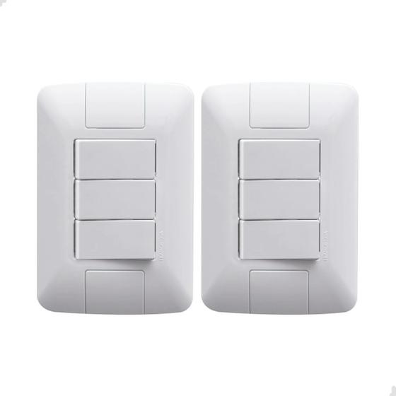 Imagem de Kit 2 Interruptor Triplo 4x2 Embutir Branco Aria Tramontina