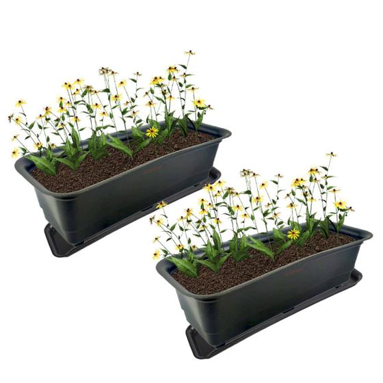 Imagem de Kit 2 Jardineira Vaso Retangular 39cm Plástico Com Base Planta Flor Jardim Preto - AMZ