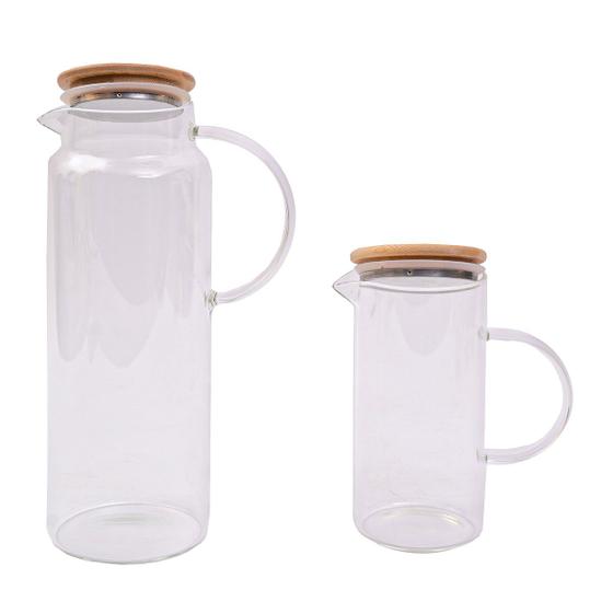 Imagem de Kit 2 jarras de vidro borossilicato suco com tampa de bambu - Oikos
