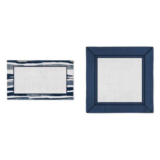Imagem de Kit 2 Jogo Americano + 2 Guardanapos + 2 Argolas - Ikat Azul Azul