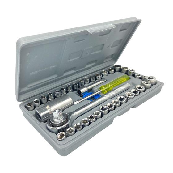 Imagem de Kit 2 Jogo de Soquete com Chave Catraca Reversível Completo 40 pçs C/Chave de Vela WL-40PC
