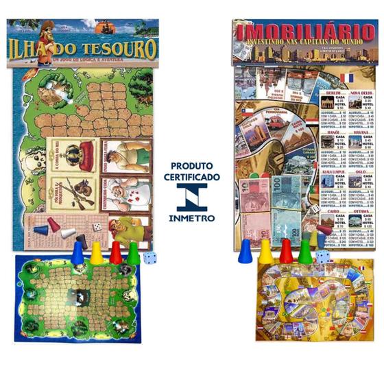 Imagem de Kit 2 Jogo De Tabuleiro Mesa Ilha Do Tesouro + Banco Imobiliário Investindo nas Capitais do Mundo - Brinquedo