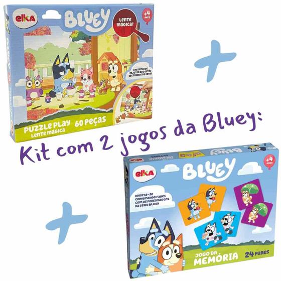 Imagem de Kit 2 Jogos Bluey: Jogo Da Memória 24 Peças + Quebra Cabeça 60 Peças Com Lente Mágica - Elka