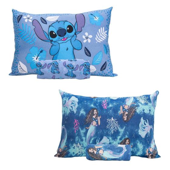 Imagem de Kit 2 Jogos Cama Menina Disney Stitch Sereia Ariel Algodão