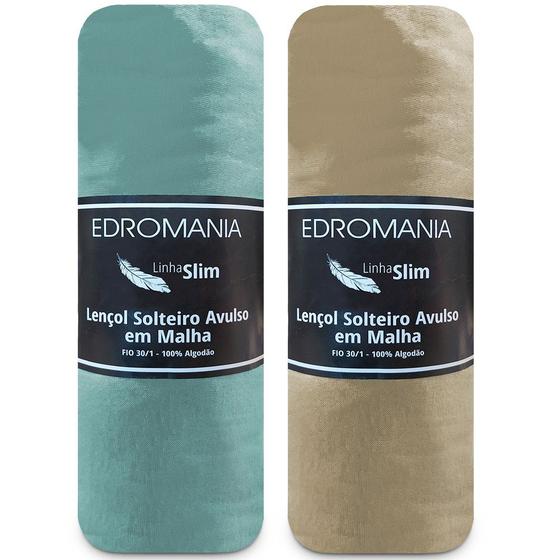 Imagem de Kit 2 Jogos de Cama Lençol Solteiro Malha 100% Algodão Com Elástico Edromania - Emcompre