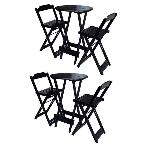 Imagem de Kit 2 Jogos de Mesa Bistrô de Madeira com 2 Cadeiras Dobravel Ideal para Bar e Restaurante Preto