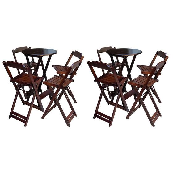 Imagem de Kit 2 Jogos de Mesa Bistrô de Madeira com 4 Cadeiras Dobravel Ideal para Bar e Restaurante Imbuia