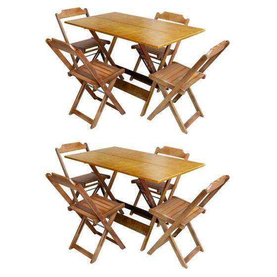 Imagem de Kit 2 Jogos de Mesa com 4 Cadeiras de Madeira Dobravel 120x70 Ideal para Bar e Restaurante - Mel