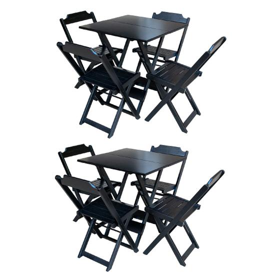 Imagem de Kit 2 Jogos de Mesa com 4 Cadeiras de Madeira Dobravel 70x70 Ideal para Bar e Restaurante - Preto
