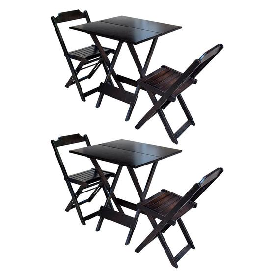 Imagem de Kit 2 Jogos de Mesa Dobravel com 2 Cadeiras de Madeira 70x70 - Tabaco