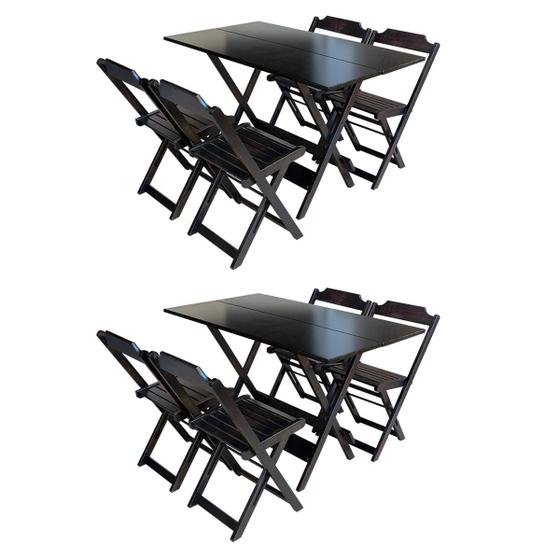 Imagem de Kit 2 Jogos de Mesa Retangular Dobrável 120x70 em Madeira Maciça com 4 Cadeiras - Tabaco