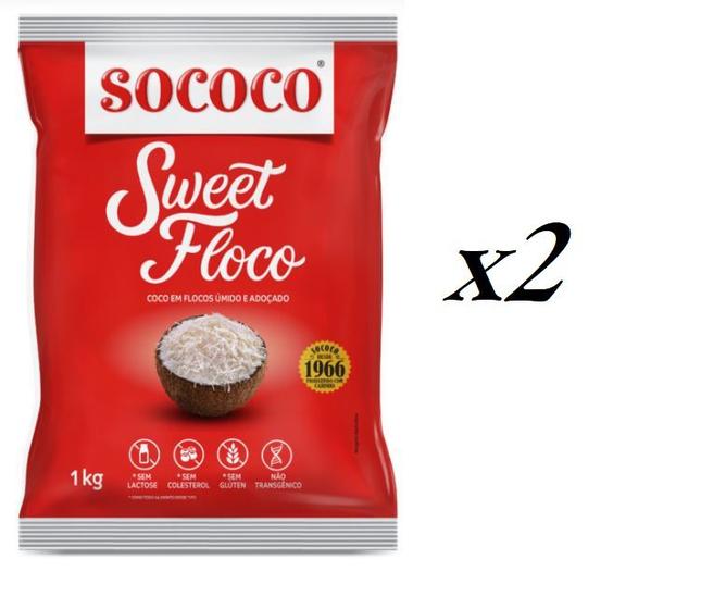 Imagem de Kit 2 kilos Coco Ralado Sococo Sweet Floco úmido e adoçado