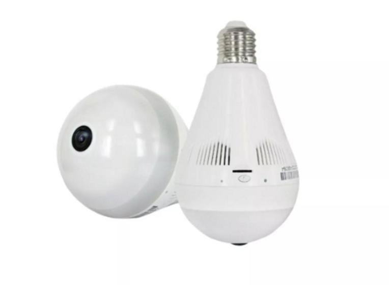 Kit 2 Lâmpada Espiã Câmera Visão Noturna Ip Led Wifi Panorâmica 360