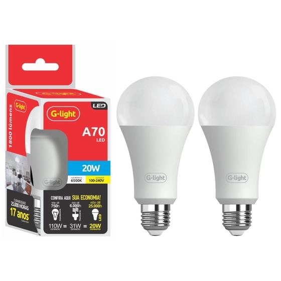 Imagem de Kit 2 Lampada Led A70 20W E27 3000K Luz Branca Autovolt Alta