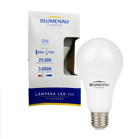 Imagem de Kit 2 Lampada Led Bulbo 12w E27 Branca Quente 3000K Amarela