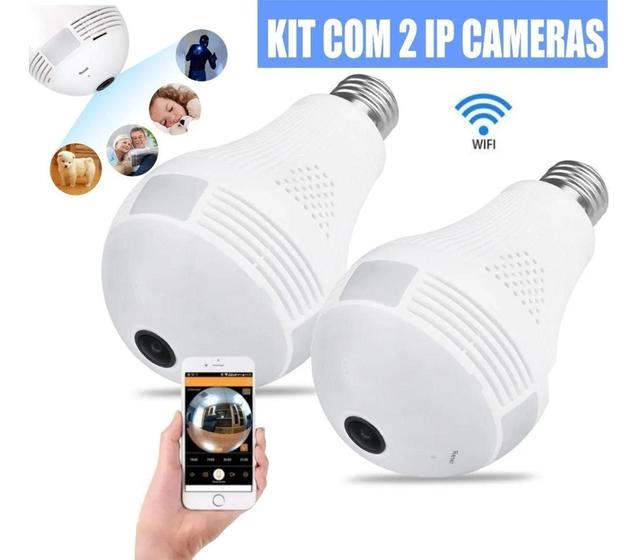 Imagem de Kit 2 Lampadas Espiã Panorâmica 360 Câmera Ip V380 Wifi